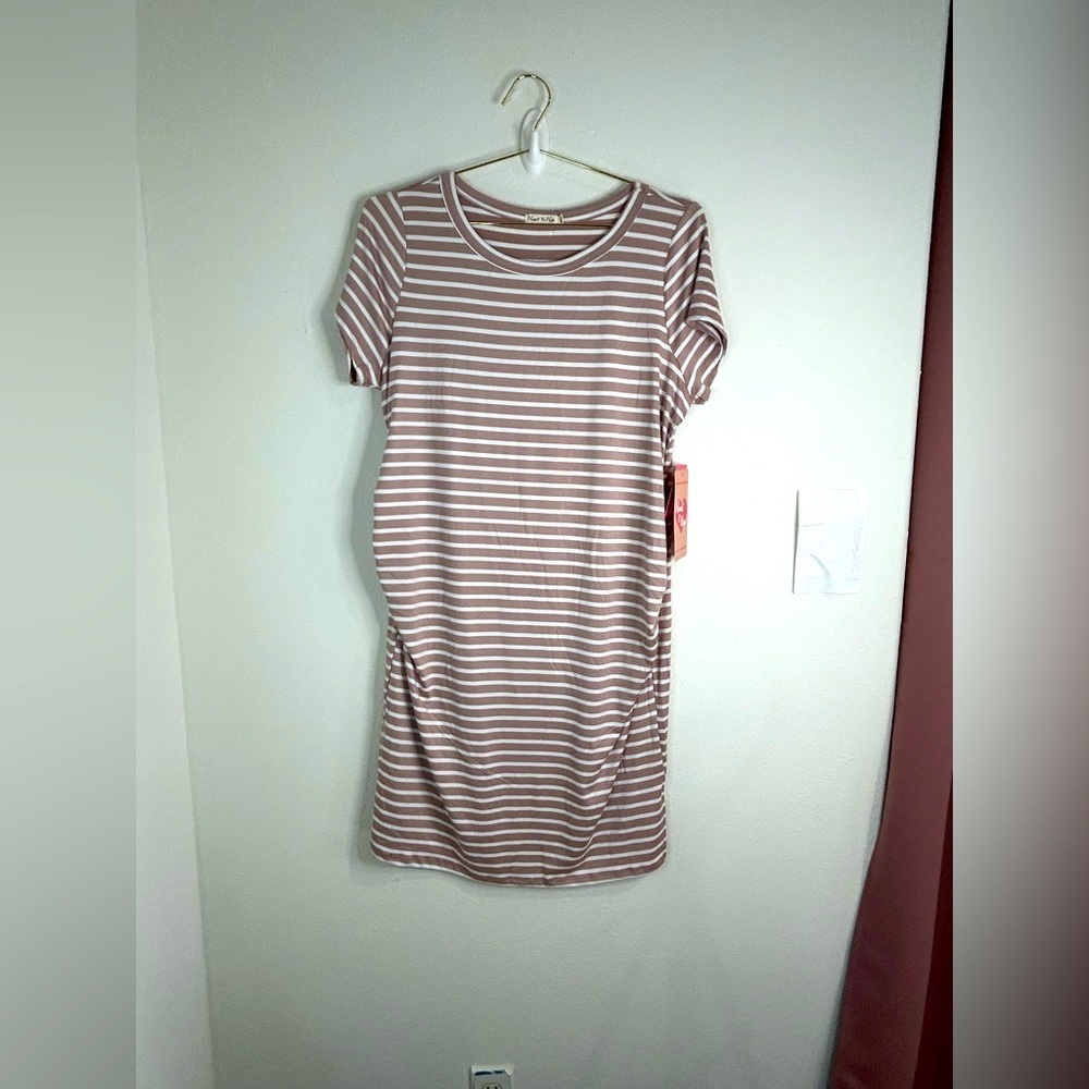 Heart & Hips Women’s Size 2X Striped Ruched Bodycon T-Shirt Dress Casual Chic